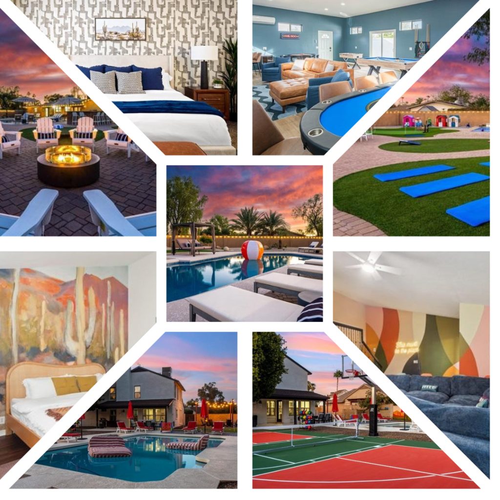 luxury Scottsdale short-term rental features including pool, fire pit, game room, and stylish interiors managed by Arizona STR Management